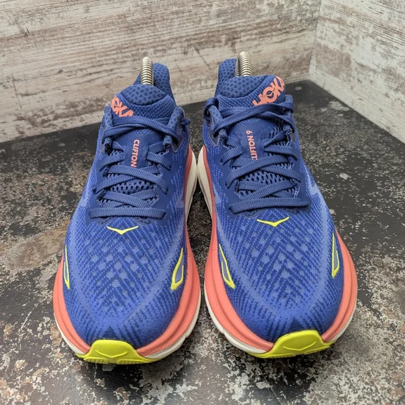 Womens Hoka One One Clifton 9 Running Shoes Sz 6.5 Used Blue Pink White - Picture 3 of 10